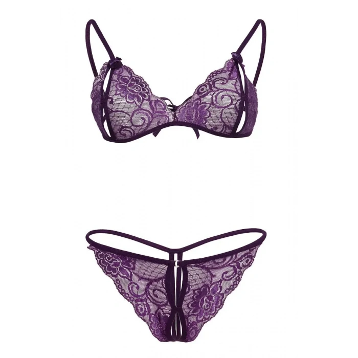 Nevamel® Mor Dantelli Sütyen Ve Gstring Takımı TM2087