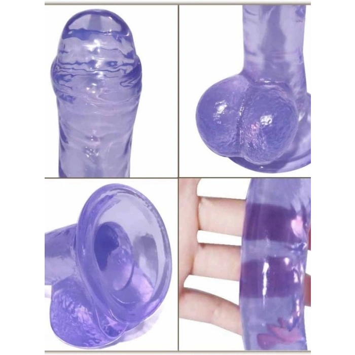 Nevamel® Mor Jel Gerçekçi Testisli Vantuzlu Dildo 19Cm