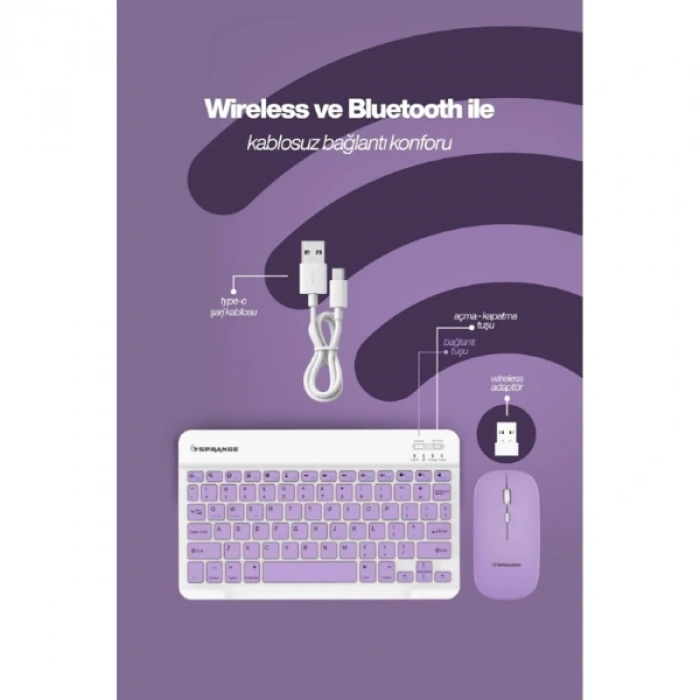 Nevamel Mor Kablosuz Klavye Ve Mouse Seti