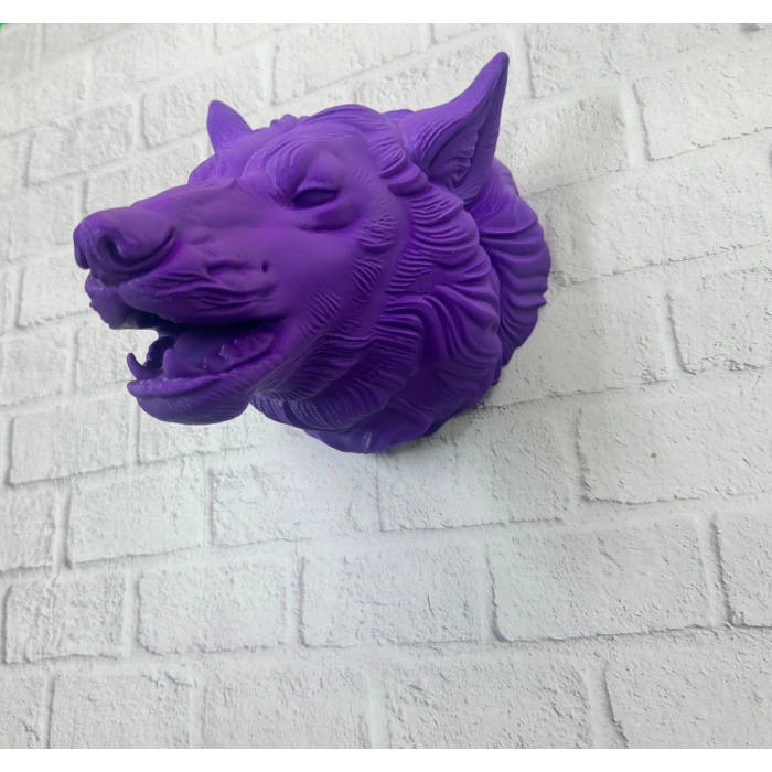 Nevamel® Mor Renk 3D Kurt Başı Duvar Dekoru Asılabilir Maskot Heykel 25x19 cm