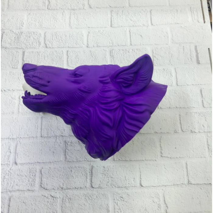 Nevamel® Mor Renk 3D Kurt Başı Duvar Dekoru Asılabilir Maskot Heykel 25x19 cm