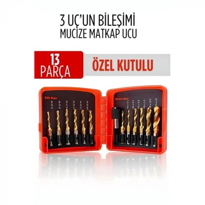 Nevamel® Mucize HSS 13lü Kombinasyon Matkap Ucu Seti – Delme Havşa Diş Açma Tek Adımda