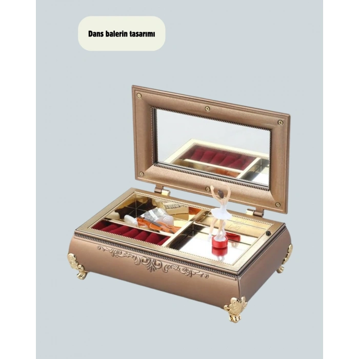Nevamel® Müzikli Balerin Figürlü Takı Kutusu Piyano Desenli Dekoratif