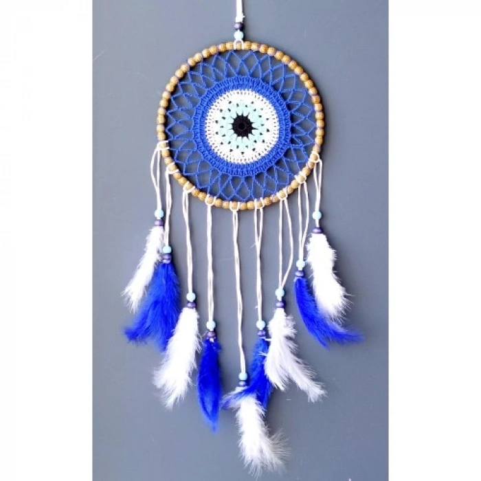 Nevamel Nazar Boncuğu Desenli Kuş Tüylü El Yapımı Düş Kapanı Duvar Süsü