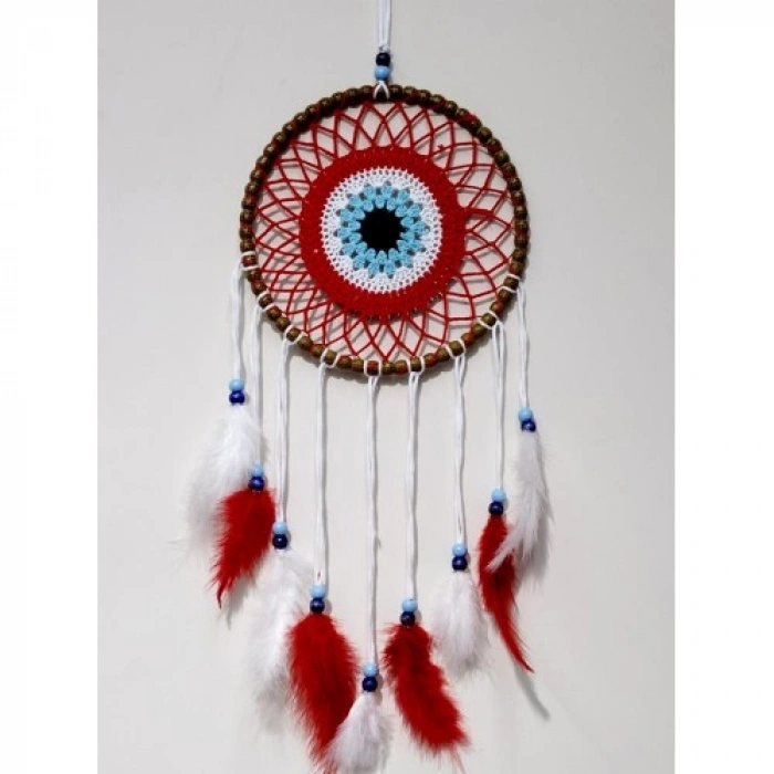 Nevamel Nazar Boncuğu Motifli Düş Kapanı El Yapımı Kırmızı Duvar Süsü