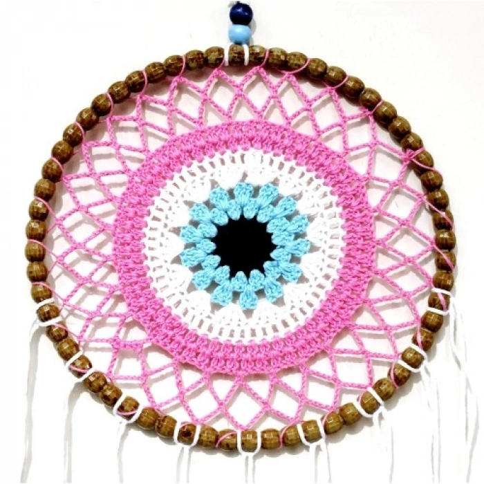 Nevamel Nazar Boncuğu Motifli Düş Kapanı El Yapımı Pembe Duvar Süsü