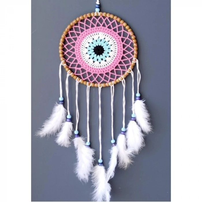 Nevamel Nazar Boncuğu Motifli Düş Kapanı El Yapımı Pembe Duvar Süsü