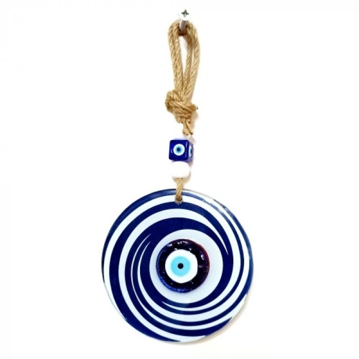 Nevamel Nazar Boncuklu Lacivert Ve Beyaz Renkli Füzyon Cam Duvar Süsü