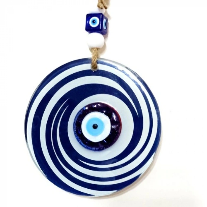 Nevamel Nazar Boncuklu Lacivert Ve Beyaz Renkli Füzyon Cam Duvar Süsü