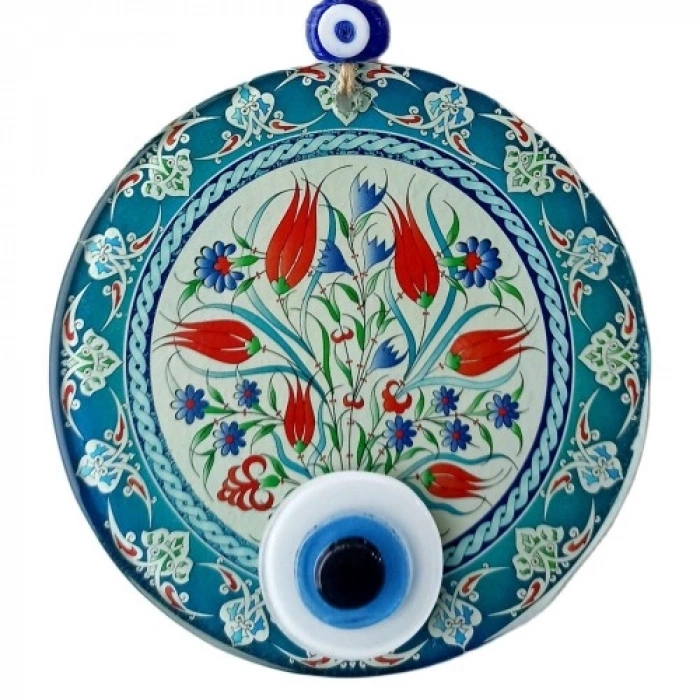 Nevamel Nazar Boncuklu Lale Desenli Füzyon Cam Duvar Süsü