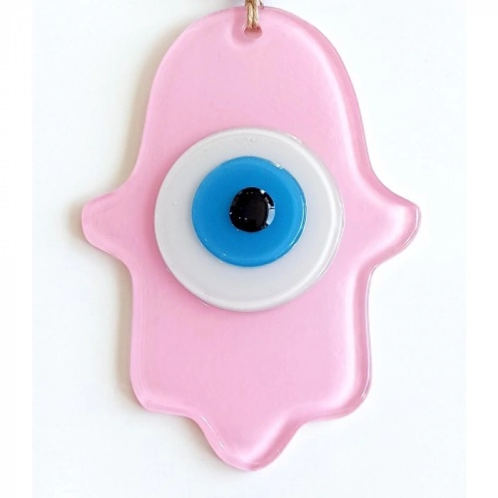 Nevamel Nazar Boncuklu Pembe Renk Fatma Ana Bereket Eli Cam Duvar Süsü