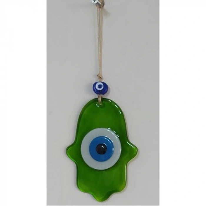 Nevamel Nazar Boncuklu Yağ Yeşili Renginde Fatma Ana Bereket Eli Cam Duvar Süsü