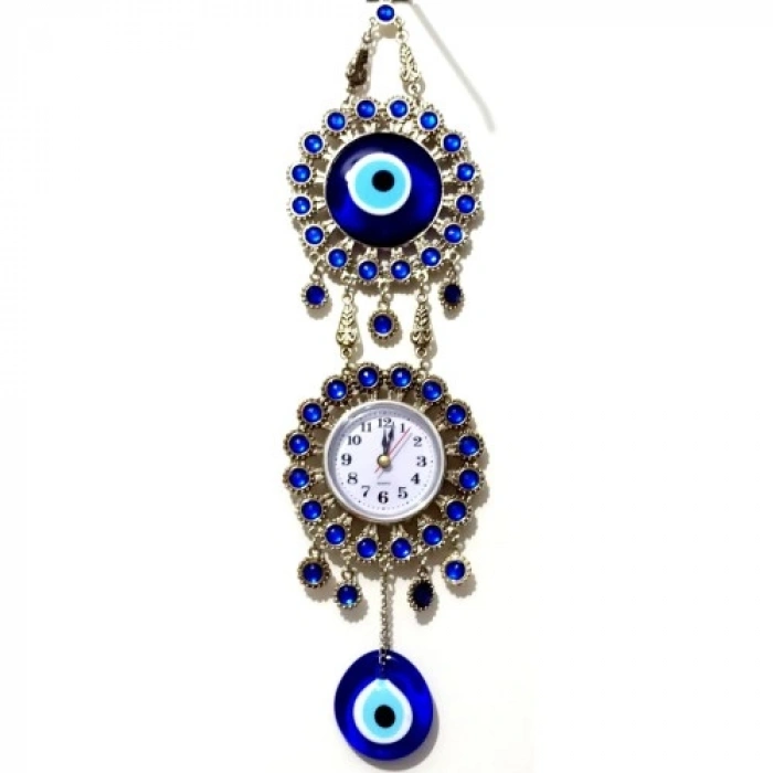 Nevamel Nikel Zamak Kaplamalı Nazar Boncuklu Gümüş Rengi Mini Duvar Saati