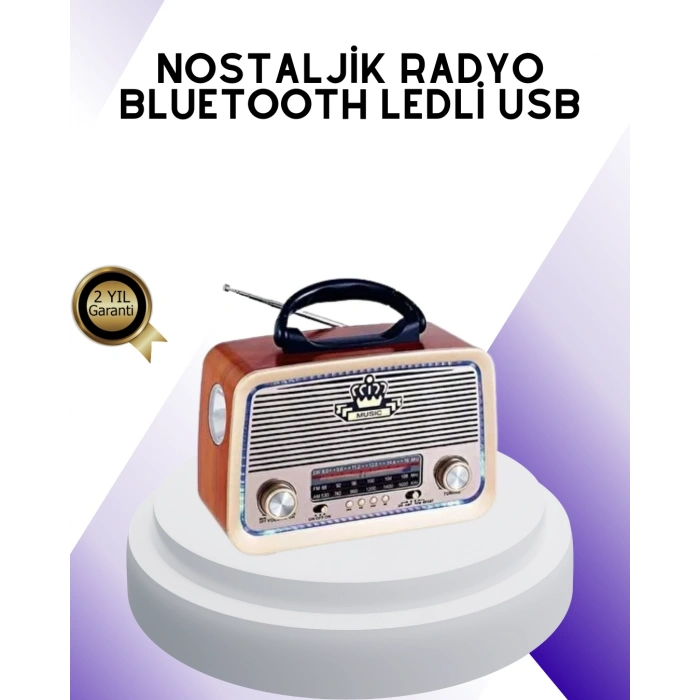 Nevamel® Nostalji Bluetooth Radyo FM AM SW Ahşap Eskitme Tasarım