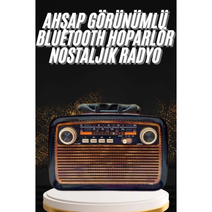 Nevamel Nostaljik Görünümlü Ahşap Radyo TF SD USB Girişli Led Fener Işıklı