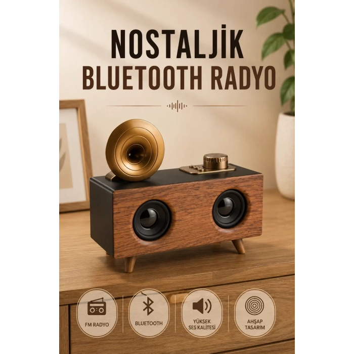 Nevamel® Nostaljik Radyo Bluetooth Bağlantılı Şarjlı Yüksek Ses Kaliteli