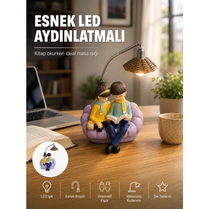 Nevamel® Okuyan Çift Figürlü Dekoratif Gece Lambası Hediye Seçeneği