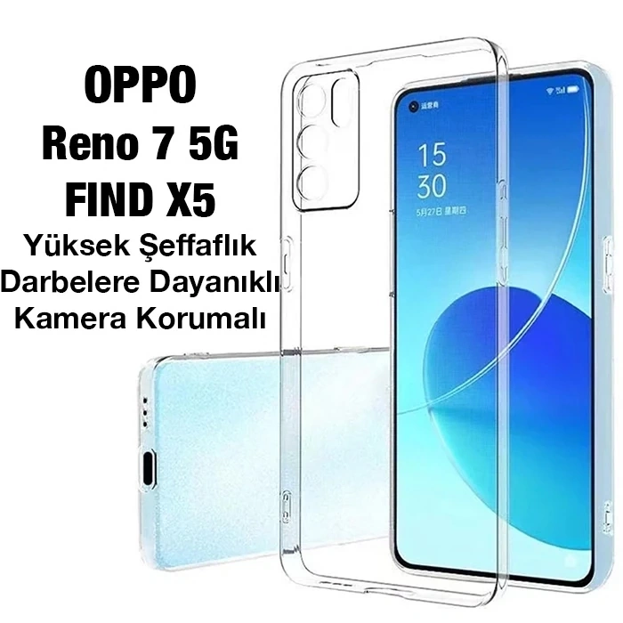Nevamel OPPO Reno 7 5G FIND X5 Kılıf Kamera Korumalı Ultra İnce Şeffaf Silikon Kılıf-(5775)