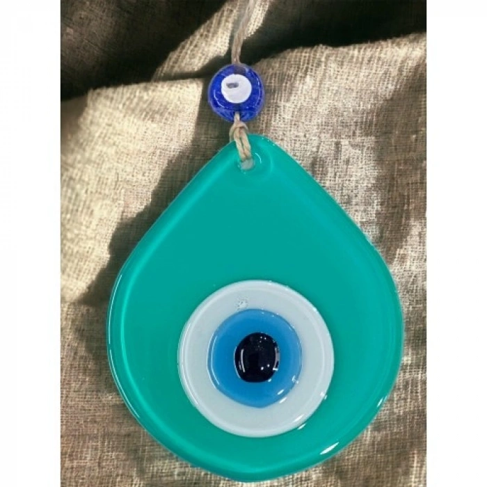 Nevamel Orta Boy Açık Yeşil Damla Desen Nazar Boncuklu Duvar Dekoru Cam Duvar Süsü