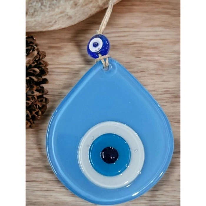 Nevamel Orta Boy Mavi Damla Desen Nazar Boncuklu Duvar Dekoru Cam Duvar Süsü