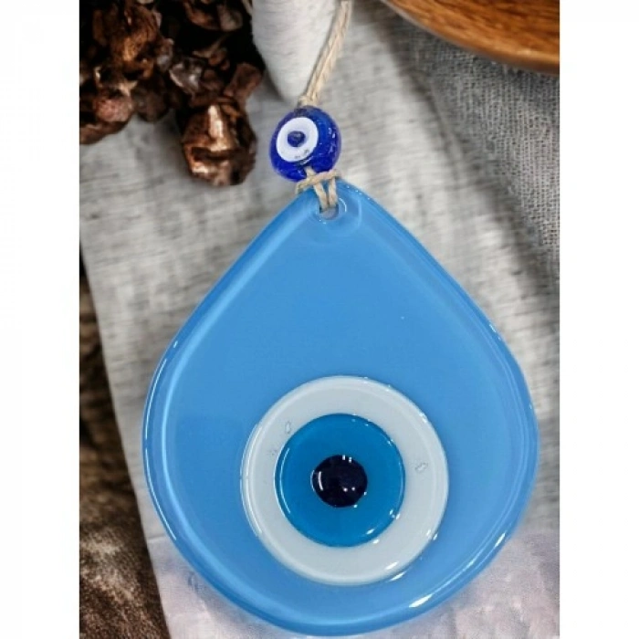 Nevamel Orta Boy Mavi Damla Desen Nazar Boncuklu Duvar Dekoru Cam Duvar Süsü