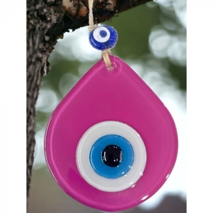 Nevamel Orta Boy Pembe Damla Desen Nazar Boncuklu Duvar Dekoru Cam Duvar Süsü