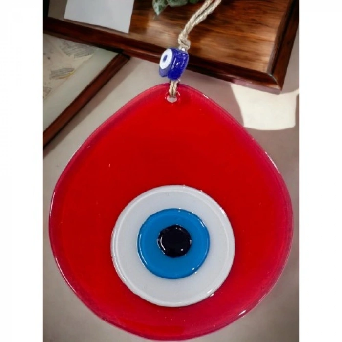 Nevamel Orta Boy Şeffaf Kırmızı Damla Desen Nazar Boncuklu Duvar Dekoru