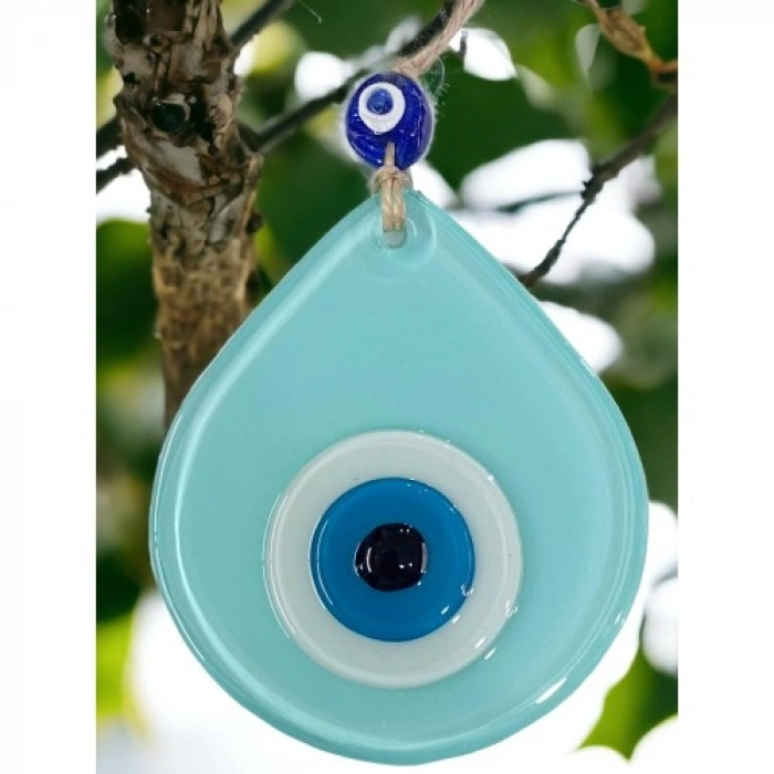 Nevamel Orta Boy Turkuaz Damla Desen Nazar Boncuklu Duvar Dekoru Cam Duvar Süsü