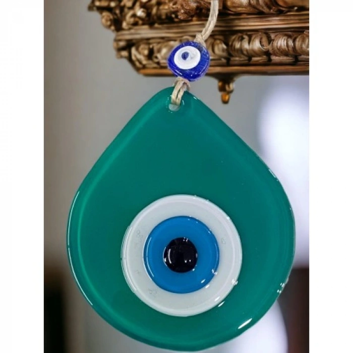 Nevamel Orta Boy Yeşil Damla Desen Nazar Boncuklu Duvar Dekoru Cam Duvar Süsü