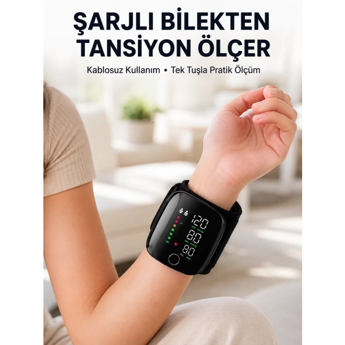 Nevamel® Otomatik Bilekten Tansiyon Ölçer Şarjlı Dijital Ölçüm Cihazı
