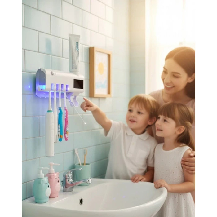 Nevamel® Otomatik Diş Macunu Sıkmalı UV Diş Fırçası Tutucu