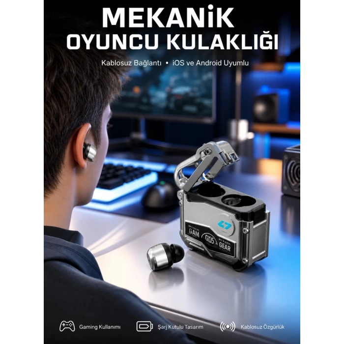 Nevamel® Oyuncu Kulaklığı Yeni Mekanik Kablosuz Kulaklık İos Android Uyumlu Yeni Nesil