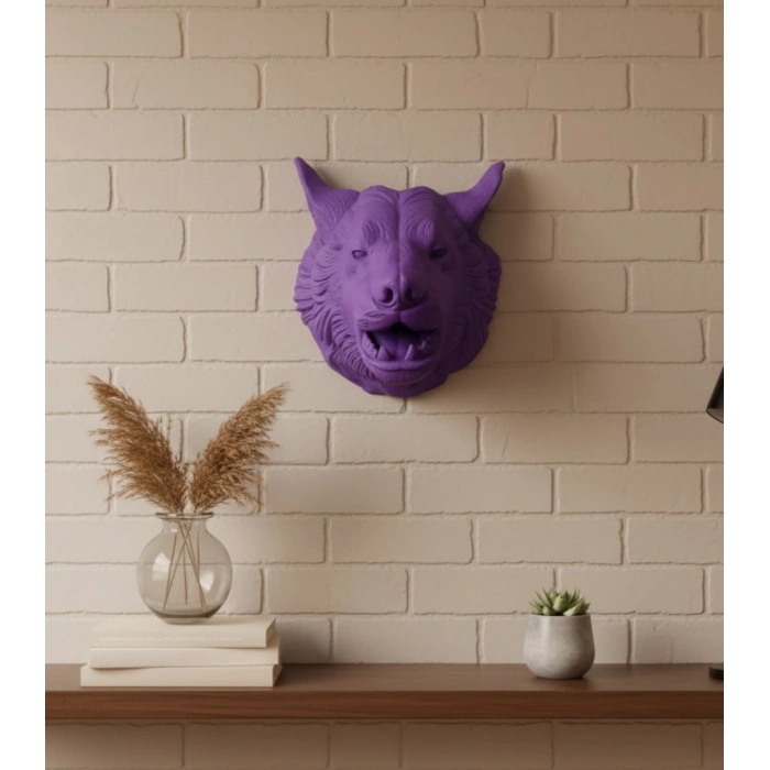 Nevamel® Özel Seri Mor Kurt Duvar Süsü Hediyelik Dekoratif Asılabilir Heykel