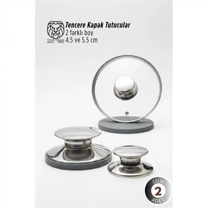 Nevamel® Paloma Serisi 2’li Paslanmaz Çelik Lüks Tencere Kapağı Tutucu Seti - 4.5- 5.5 cm Universal