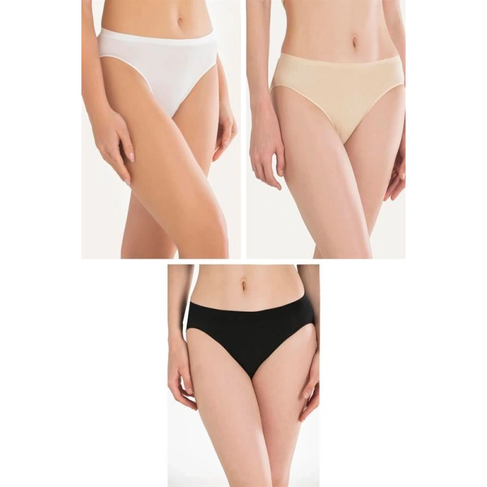 Nevamel® Pamuklu Siyah Beyaz Ten Rengi 3Lü Külot
