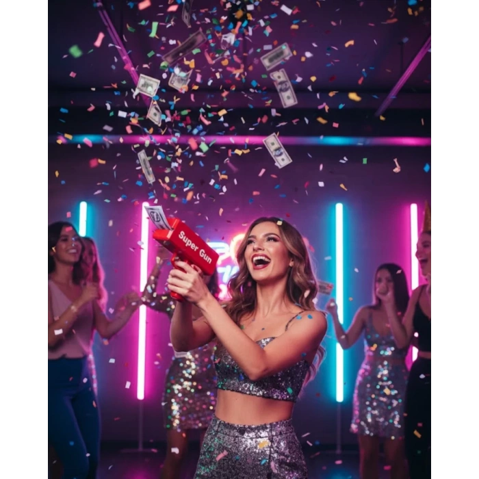 Nevamel® Para Dolar Saçma Para Atma Tabancası Otomatik Kırmızı Oyuncak