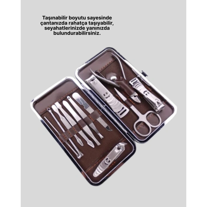 Nevamel Paslanmaz Çelik Çok Fonksiyonlu 12 Manikür Seti