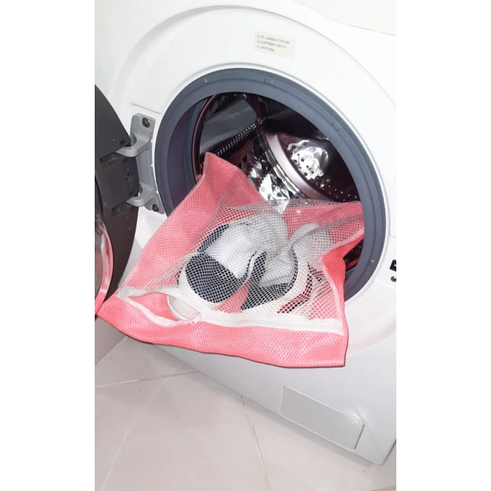 Nevamel® Pembe Fermuarlı - Hassas Çamaşır Terlik Ayakkabı Yıkama Filesi Büyük Boy (1431)