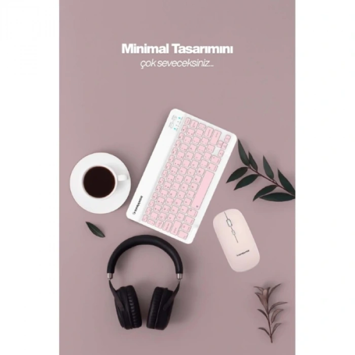 Nevamel Pembe Kablosuz Klavye Ve Mouse Seti