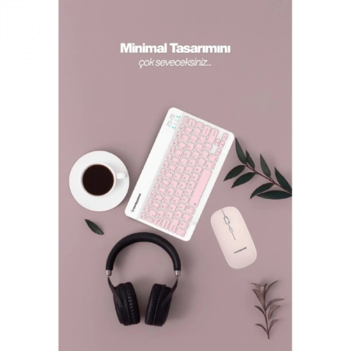 Nevamel Pembe Kablosuz Klavye Ve Mouse Seti