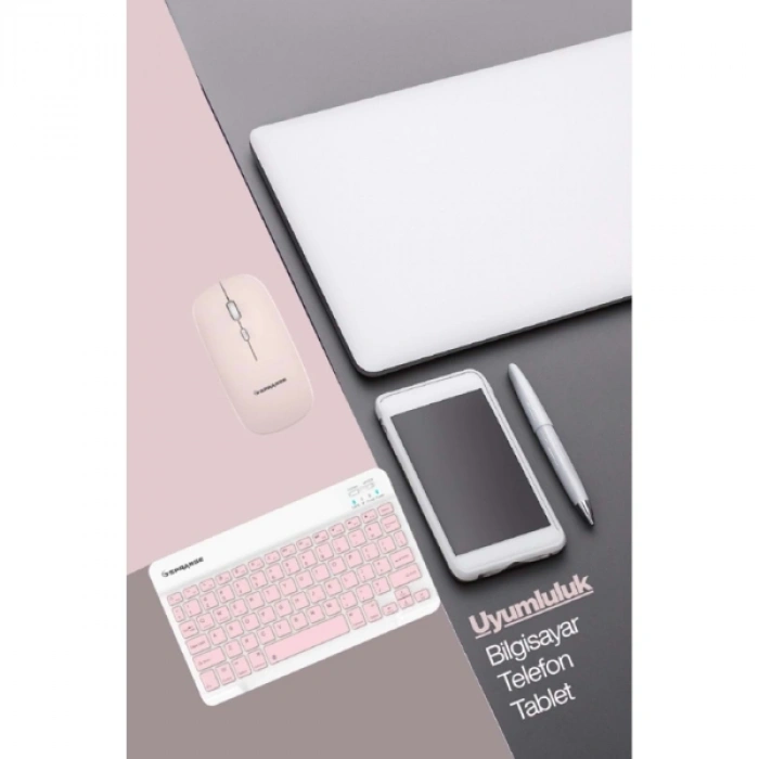 Nevamel Pembe Kablosuz Klavye Ve Mouse Seti