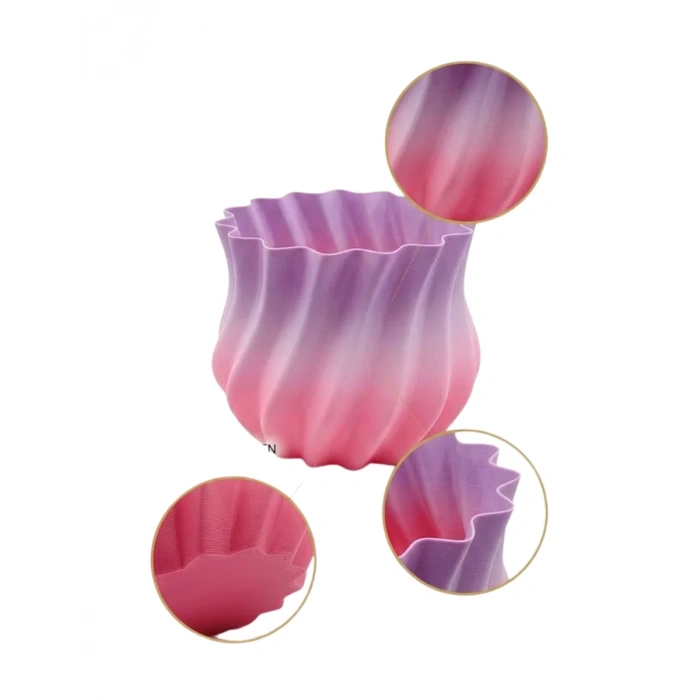 Nevamel® Pembe Lila Degrade Kıvrımlı 3D Vazo Estetik Ev Ofis Dekoru