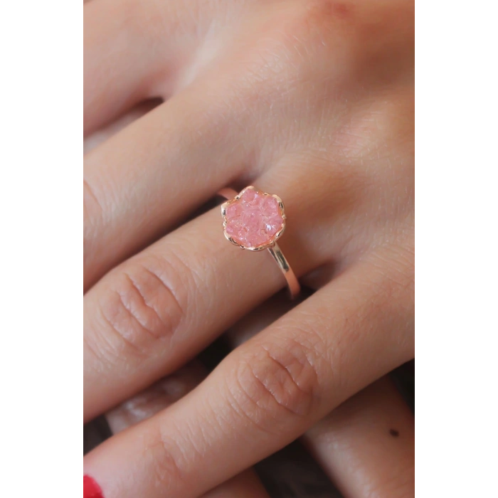 Nevamel® Pembe Lotus Çiçek Figür Gold Renk Kadın Yüzük 5886