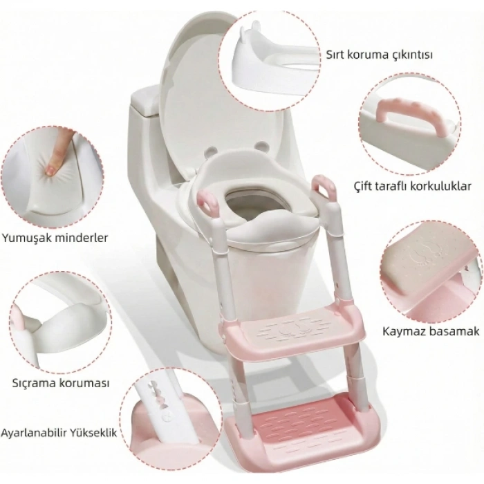 Nevamel Pembe Merdivenli Çocuk Klozet Tuvalet Eğitimi Aparatı