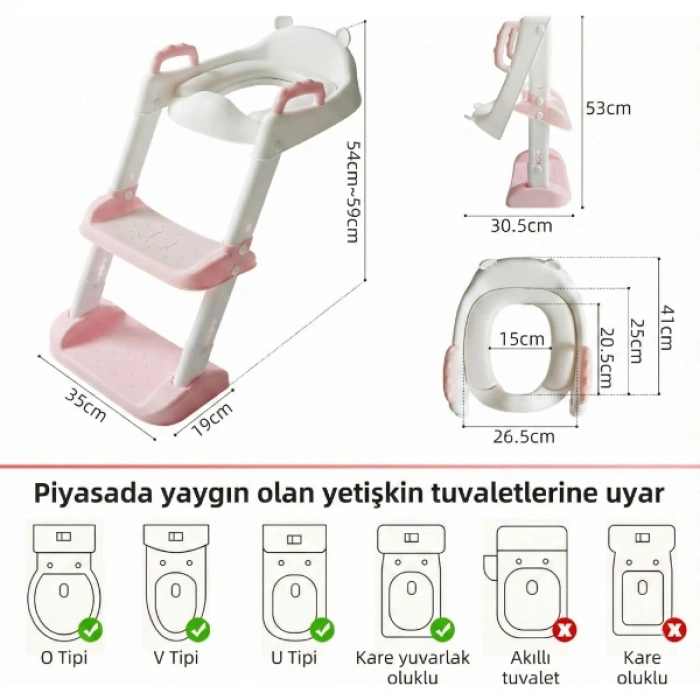 Nevamel Pembe Merdivenli Çocuk Klozet Tuvalet Eğitimi Aparatı