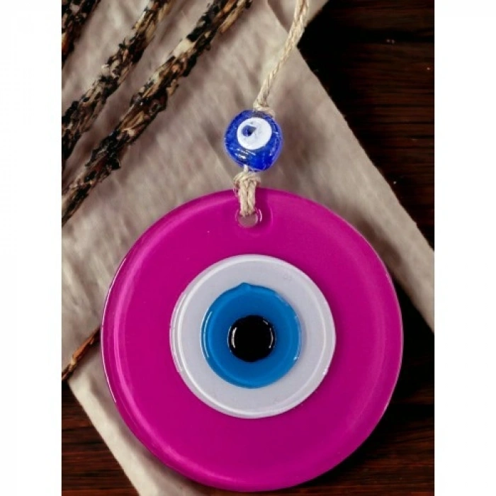 Nevamel Pembe Nazar Boncuklu Duvar Süsü 10 Cm Cam Duvar Dekoru