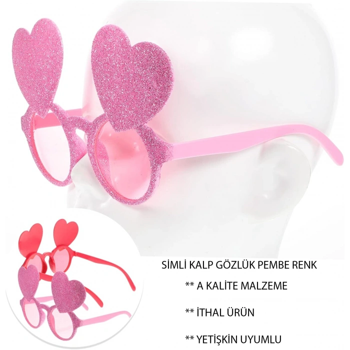 Nevamel Pembe Renk Sim İşlenmiş Kalp Figürlü Parti Gözlüğü