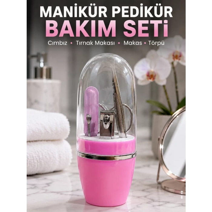 Nevamel® Pembe Tırnak Bakım Seti Cımbız Makas Tırnak Makası ve Törpü İçeren Kit