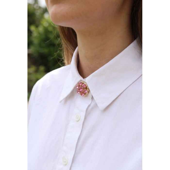 Nevamel® Pembe Zirkon Taşlı Düğme veya Manşet Broşu 5886