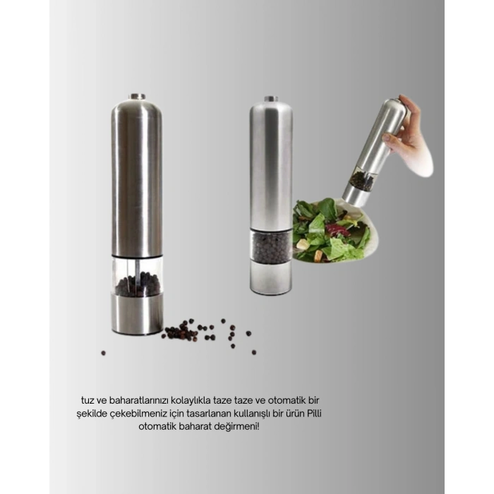 Nevamel® Pilli Baharat Değirmeni Karabiber Tuz ve Baharat Öğütücü